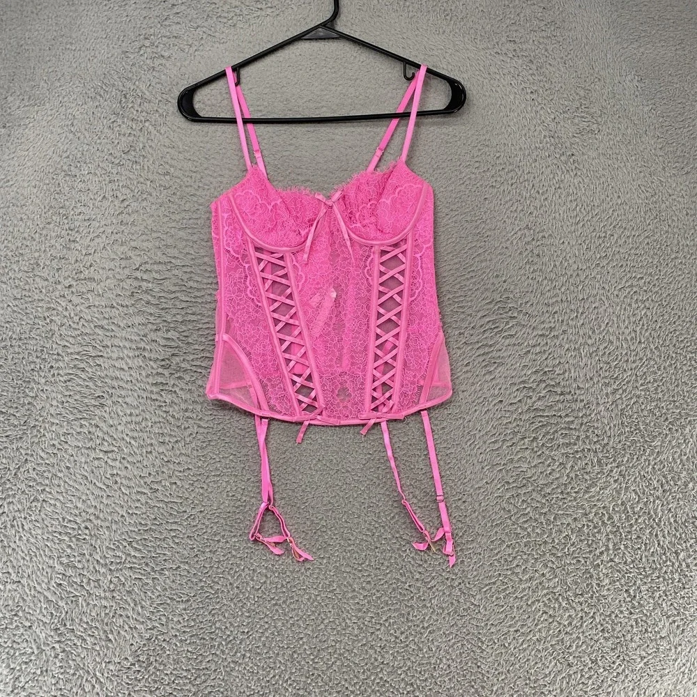 Victoria's Secret Wicked Corset Top Womens Small Lace Crisscross Coquette Garter